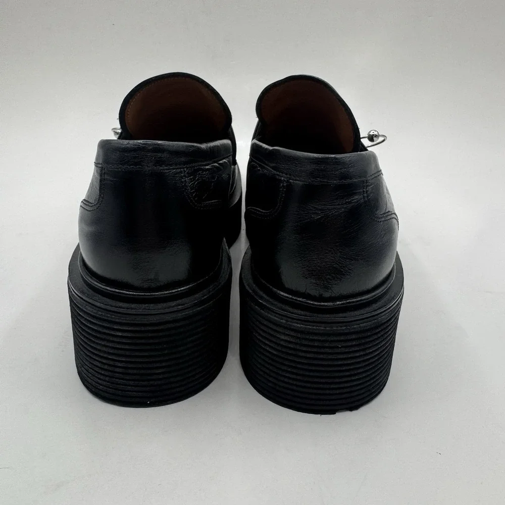 Marni O-Ring Penny Loafers Platform Black Shiny Leather Mens Sz US 9.5 Italy